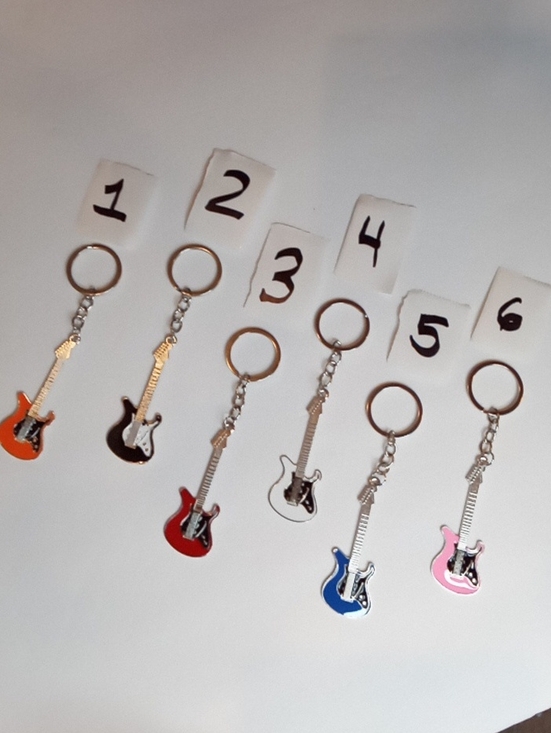 None Accessories - Pick (1) Guitar Keychain - Orange, Black, Red, White, Blue, Pink